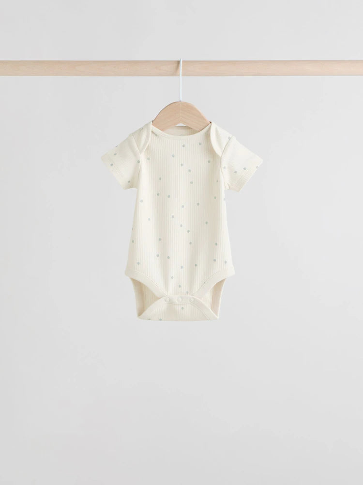 |BabyGirl| Pacote Com 5 Macacões Canelados De Manga Curta Verde Sálvia Para Bebês