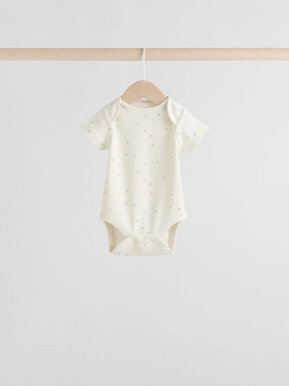 |BabyGirl| Pacote Com 5 Macacões Canelados De Manga Curta Verde Sálvia Para Bebês