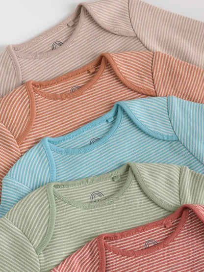 |BabyBoy| Pacote Com 5 Bodies De Manga Comprida Para Bebês, Azul/Marrom