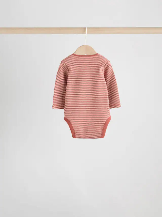 |BabyBoy| Pacote Com 5 Bodies De Manga Comprida Para Bebês, Azul/Marrom