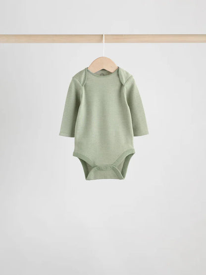 |BabyBoy| Pacote Com 5 Bodies De Manga Comprida Para Bebês, Azul/Marrom