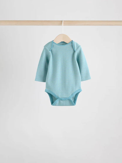 |BabyBoy| Pacote Com 5 Bodies De Manga Comprida Para Bebês, Azul/Marrom