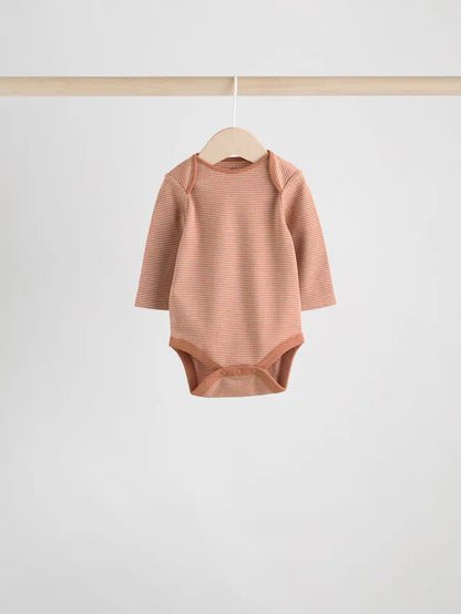 |BabyBoy| Pacote Com 5 Bodies De Manga Comprida Para Bebês, Azul/Marrom