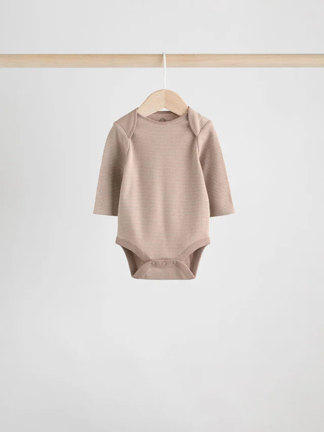 |BabyBoy| Pacote Com 5 Bodies De Manga Comprida Para Bebês, Azul/Marrom