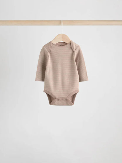 |BabyBoy| Pacote Com 5 Bodies De Manga Comprida Para Bebês, Azul/Marrom