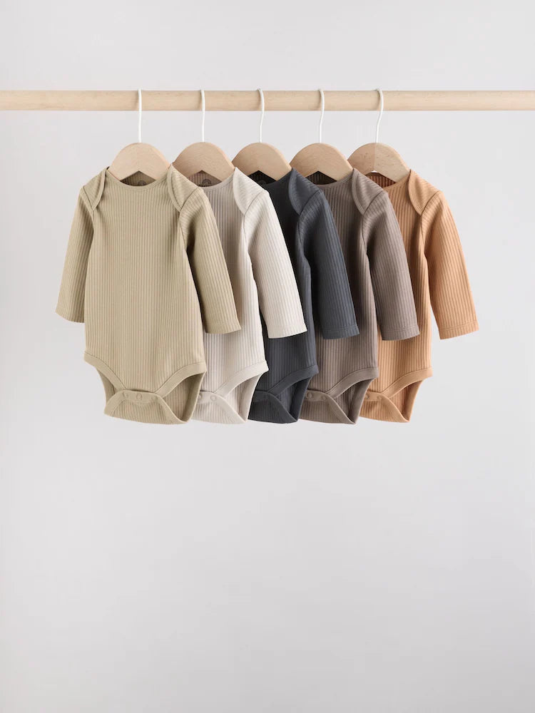 |BabyBoy| Pacote Com 5 Bodies De Manga Comprida Marrom Para Bebê