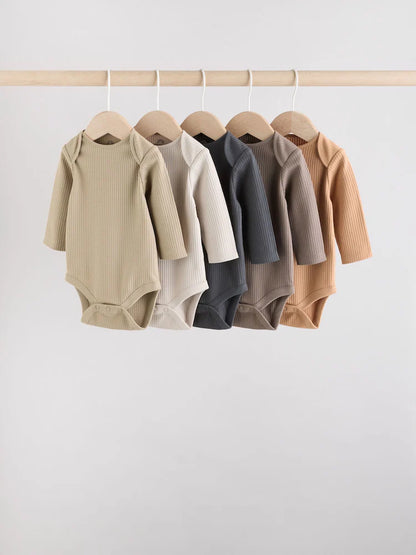 |BabyBoy| Pacote Com 5 Bodies De Manga Comprida Marrom Para Bebê