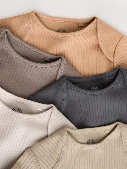 |BabyBoy| Pacote Com 5 Bodies De Manga Comprida Marrom Para Bebê