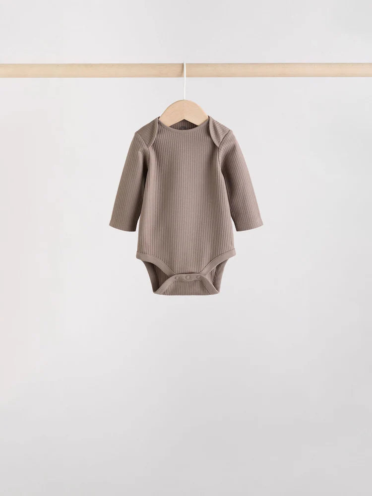 |BabyBoy| Pacote Com 5 Bodies De Manga Comprida Marrom Para Bebê