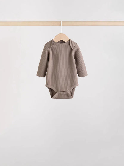 |BabyBoy| Pacote Com 5 Bodies De Manga Comprida Marrom Para Bebê