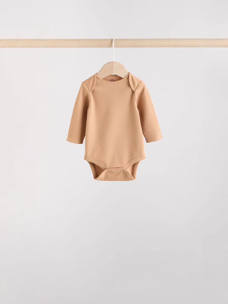 |BabyBoy| Pacote Com 5 Bodies De Manga Comprida Marrom Para Bebê