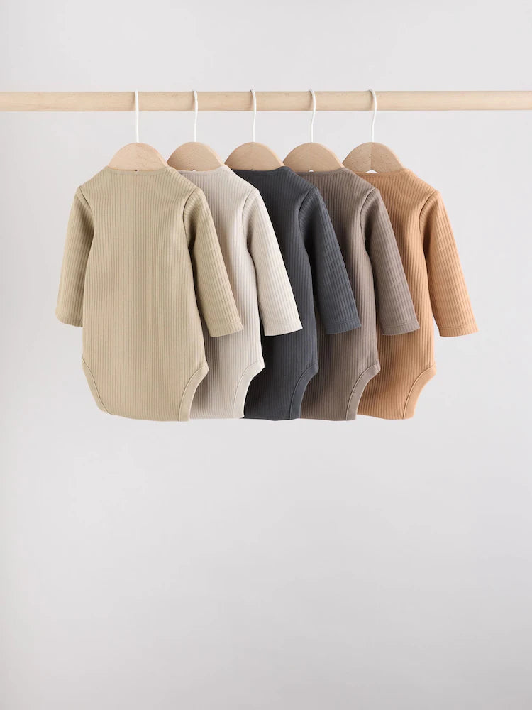 |BabyBoy| Pacote Com 5 Bodies De Manga Comprida Marrom Para Bebê