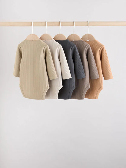|BabyBoy| Pacote Com 5 Bodies De Manga Comprida Marrom Para Bebê