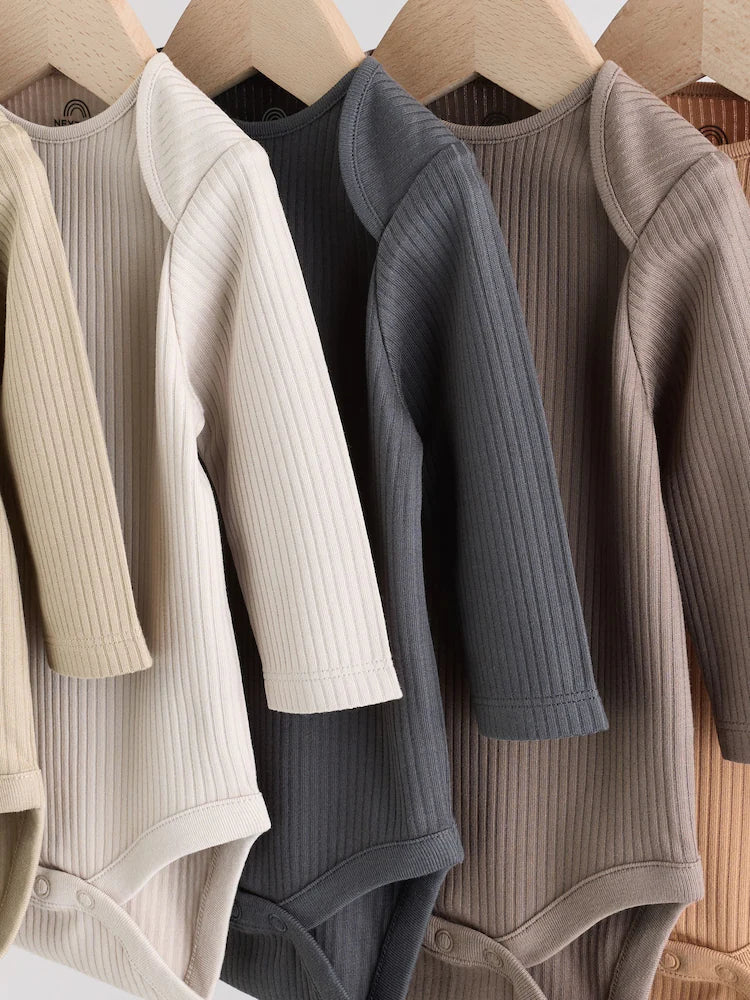 |BabyBoy| Pacote Com 5 Bodies De Manga Comprida Marrom Para Bebê