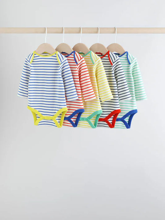 |BabyBoy| Conjunto Com 5 Bodies De Manga Comprida Para Bebês Em Cores Vibrantes