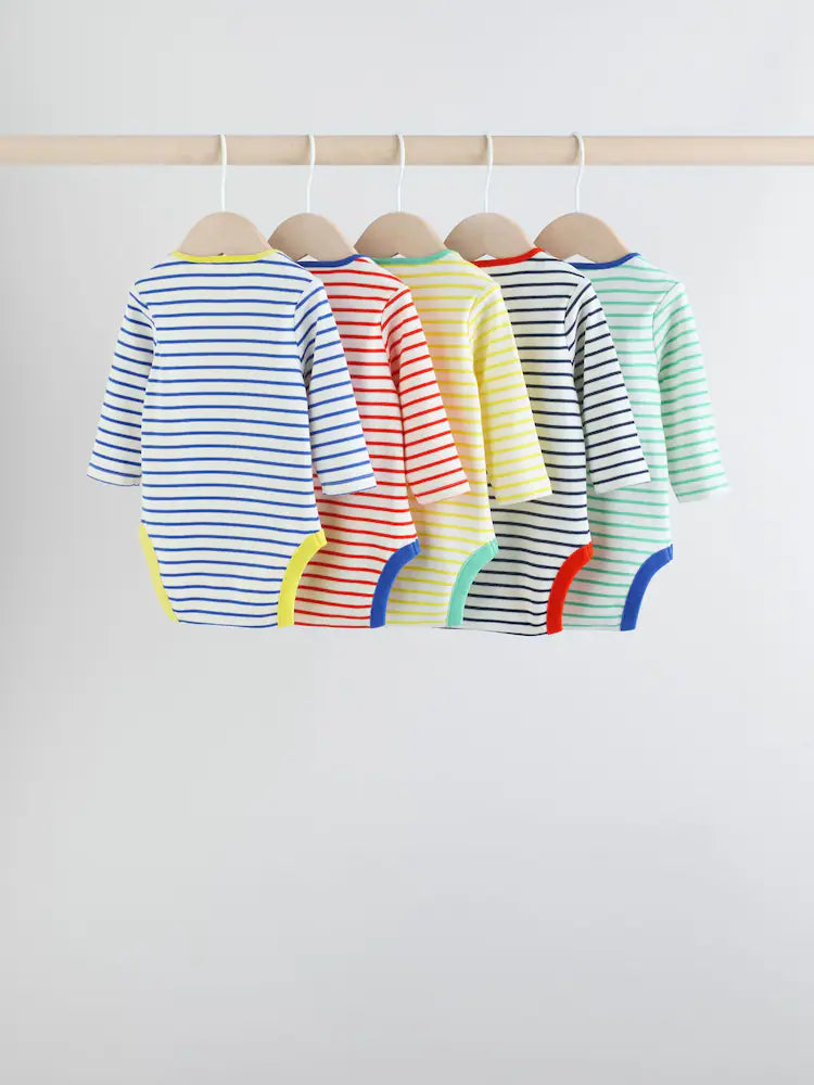 |BabyBoy| Conjunto Com 5 Bodies De Manga Comprida Para Bebês Em Cores Vibrantes