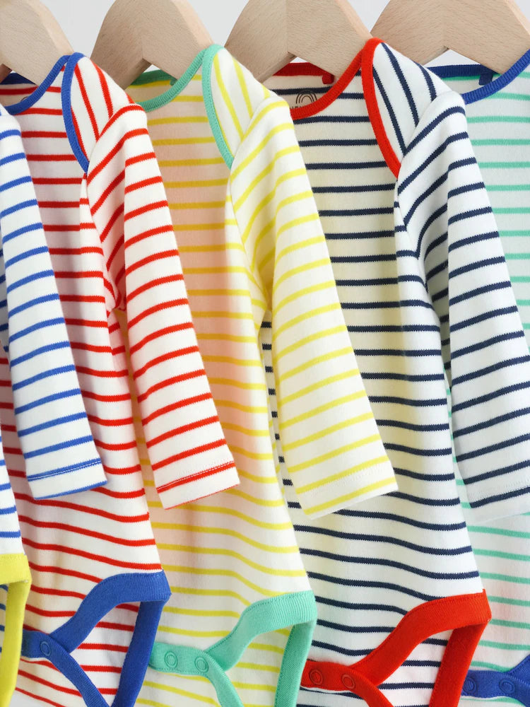 |BabyBoy| Conjunto Com 5 Bodies De Manga Comprida Para Bebês Em Cores Vibrantes