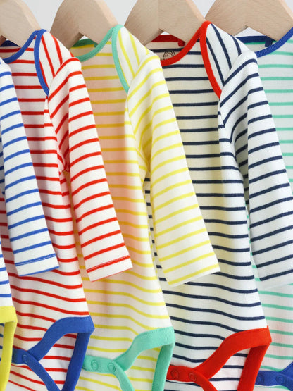 |BabyBoy| Conjunto Com 5 Bodies De Manga Comprida Para Bebês Em Cores Vibrantes