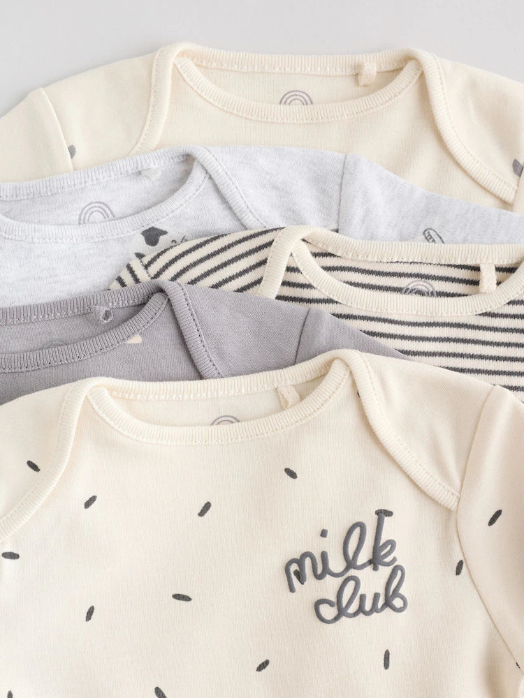 |BabyBoy| Conjunto De 5 Bodies De Manga Comprida Monocromáticos Para Bebês