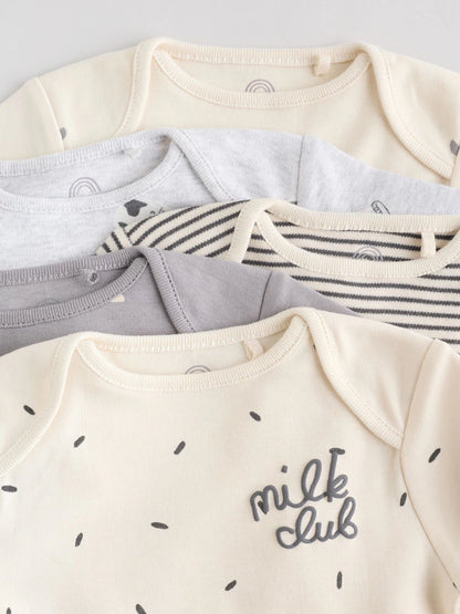 |BabyBoy| Conjunto De 5 Bodies De Manga Comprida Monocromáticos Para Bebês