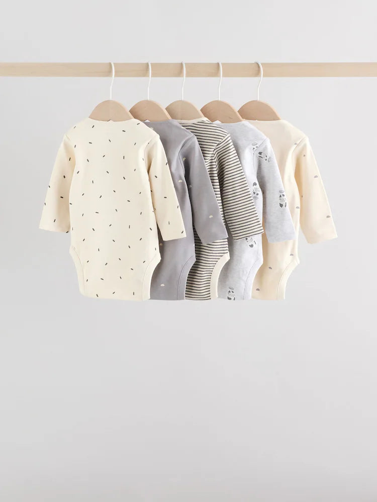 |BabyBoy| Conjunto De 5 Bodies De Manga Comprida Monocromáticos Para Bebês