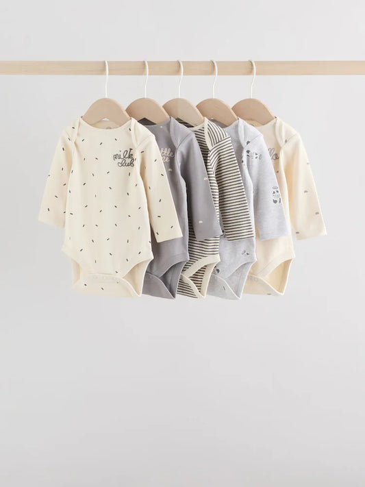 |BabyBoy| Conjunto De 5 Bodies De Manga Comprida Monocromáticos Para Bebês