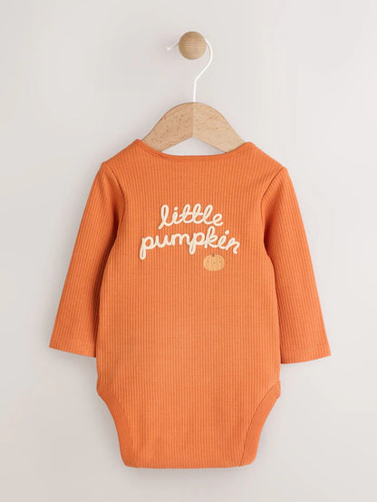 |BabyBoy| Conjunto De Macacão e Chapéu De Halloween De Manga Comprida Laranja Para Bebê