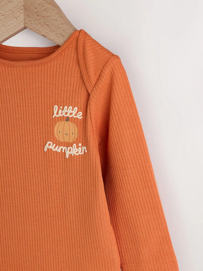 |BabyBoy| Conjunto De Macacão e Chapéu De Halloween De Manga Comprida Laranja Para Bebê