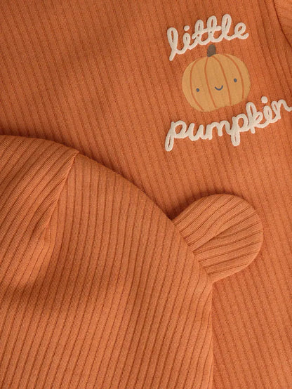 |BabyBoy| Conjunto De Macacão e Chapéu De Halloween De Manga Comprida Laranja Para Bebê