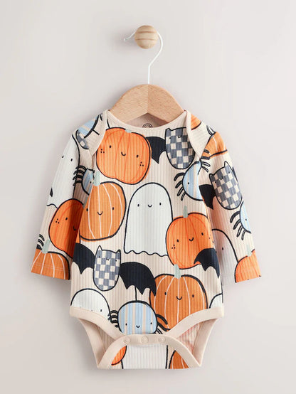 |BabyBoy| Body De Halloween De Manga Comprida Laranja Para Bebê