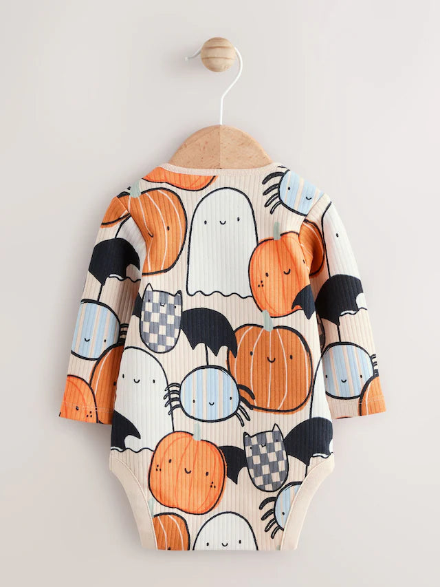 |BabyBoy| Body De Halloween De Manga Comprida Laranja Para Bebê