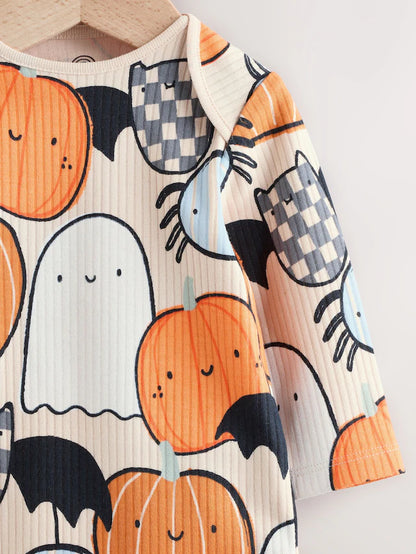 |BabyBoy| Body De Halloween De Manga Comprida Laranja Para Bebê