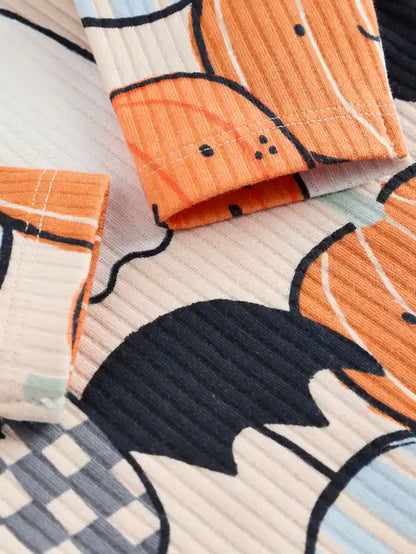 |BabyBoy| Body De Halloween De Manga Comprida Laranja Para Bebê