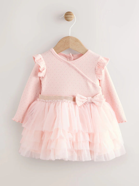 |BabyGirl| Vestido Tutu De Manga Comprida Rosa Para Bebê (0 meses a 2 anos)