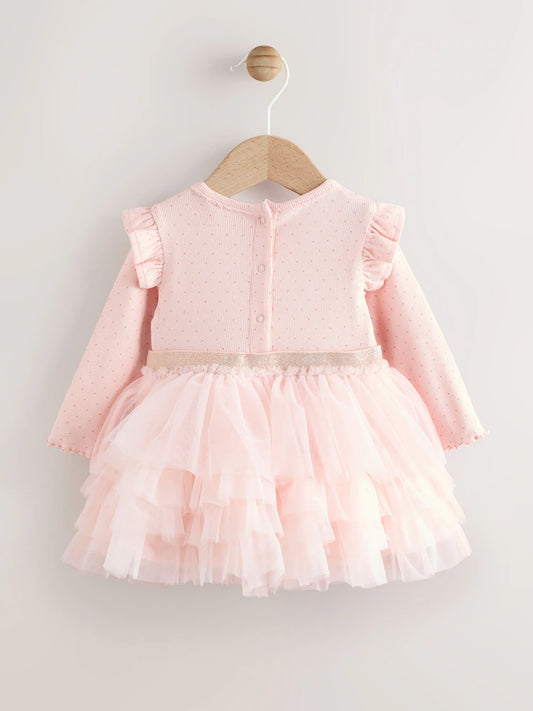 |BabyGirl| Vestido Tutu De Manga Comprida Rosa Para Bebê (0 meses a 2 anos)