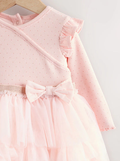 |BabyGirl| Vestido Tutu De Manga Comprida Rosa Para Bebê (0 meses a 2 anos)