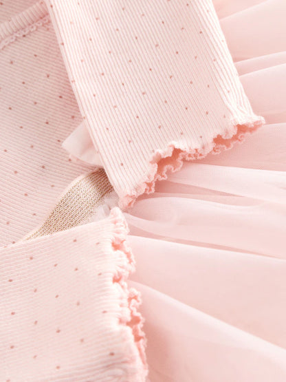 |BabyGirl| Vestido Tutu De Manga Comprida Rosa Para Bebê (0 meses a 2 anos)