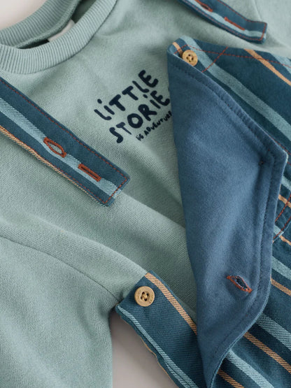 |BabyBoy| Conjunto De Macacão e Macacão Infantil Listrados Em Tecido Mineral (0 meses a 2 anos)