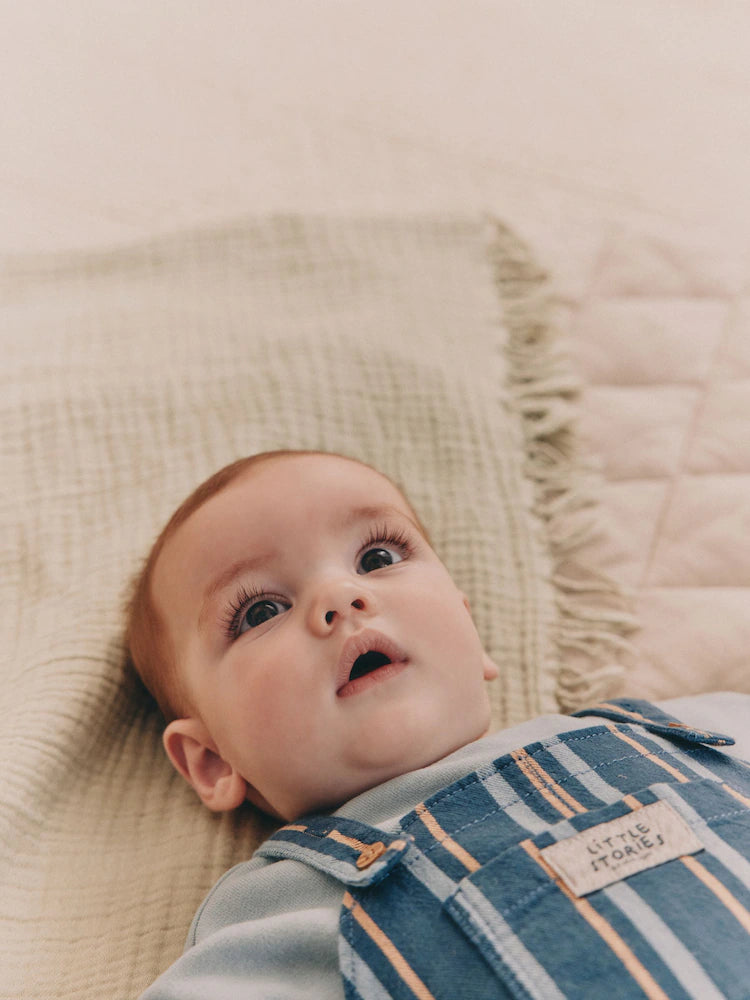 |BabyBoy| Conjunto De Macacão e Macacão Infantil Listrados Em Tecido Mineral (0 meses a 2 anos)