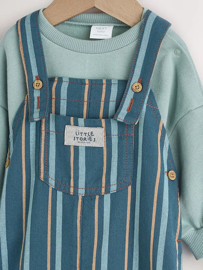 |BabyBoy| Conjunto De Macacão e Macacão Infantil Listrados Em Tecido Mineral (0 meses a 2 anos)