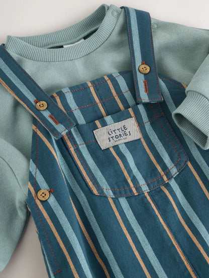 |BabyBoy| Conjunto De Macacão e Macacão Infantil Listrados Em Tecido Mineral (0 meses a 2 anos)