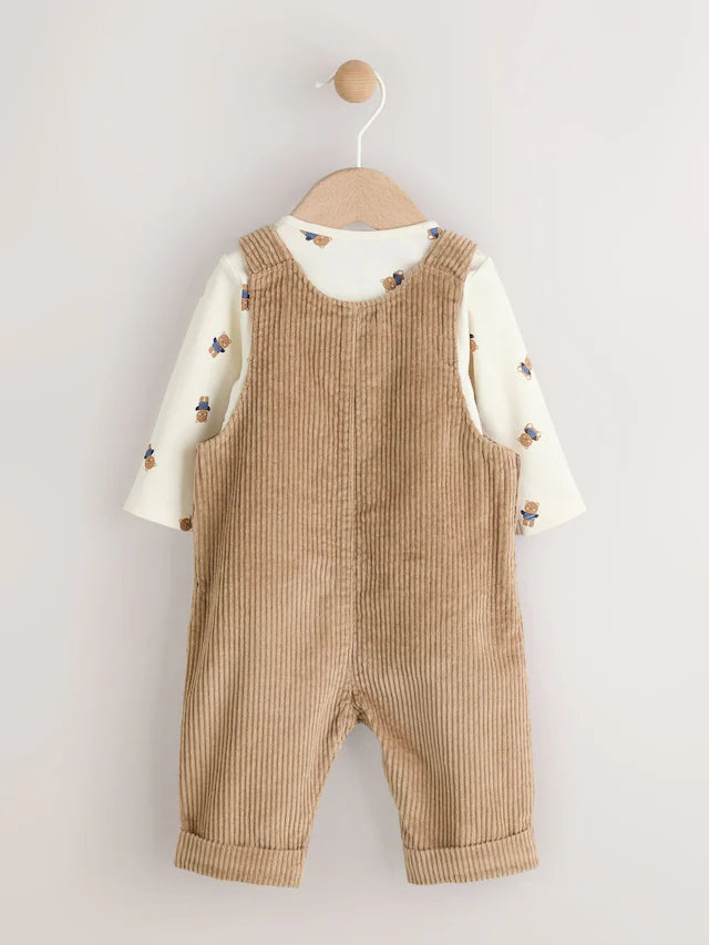 |BabyBoy| Conjunto De Macacão e Macacão De Veludo Cotelê Para Bebê Urso Marrom Bege (0 meses a 2 anos)