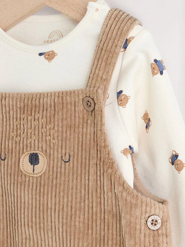 |BabyBoy| Conjunto De Macacão e Macacão De Veludo Cotelê Para Bebê Urso Marrom Bege (0 meses a 2 anos)