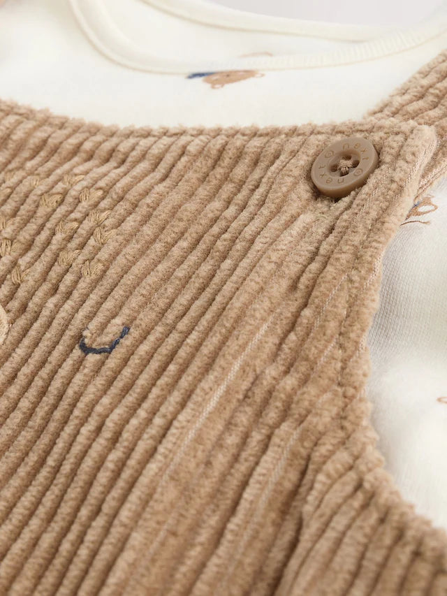 |BabyBoy| Conjunto De Macacão e Macacão De Veludo Cotelê Para Bebê Urso Marrom Bege (0 meses a 2 anos)