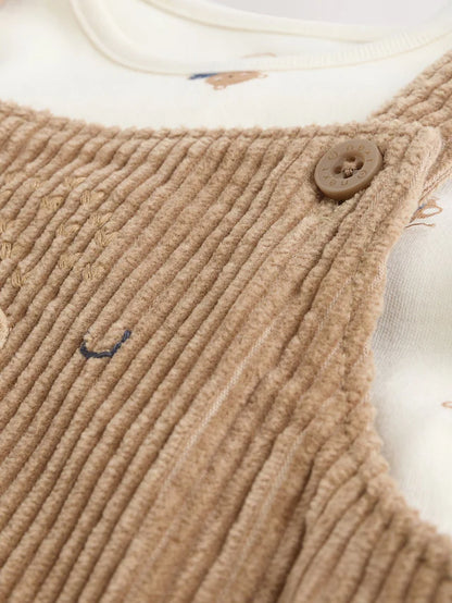 |BabyBoy| Conjunto De Macacão e Macacão De Veludo Cotelê Para Bebê Urso Marrom Bege (0 meses a 2 anos)