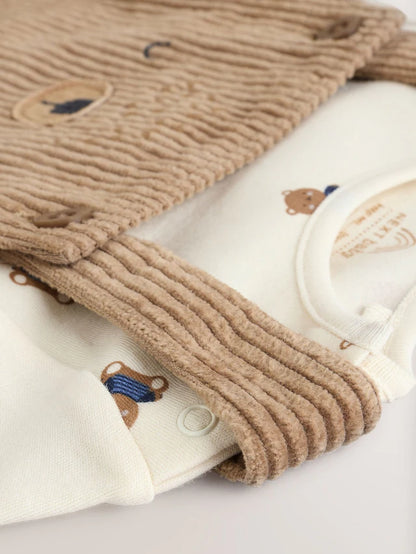|BabyBoy| Conjunto De Macacão e Macacão De Veludo Cotelê Para Bebê Urso Marrom Bege (0 meses a 2 anos)