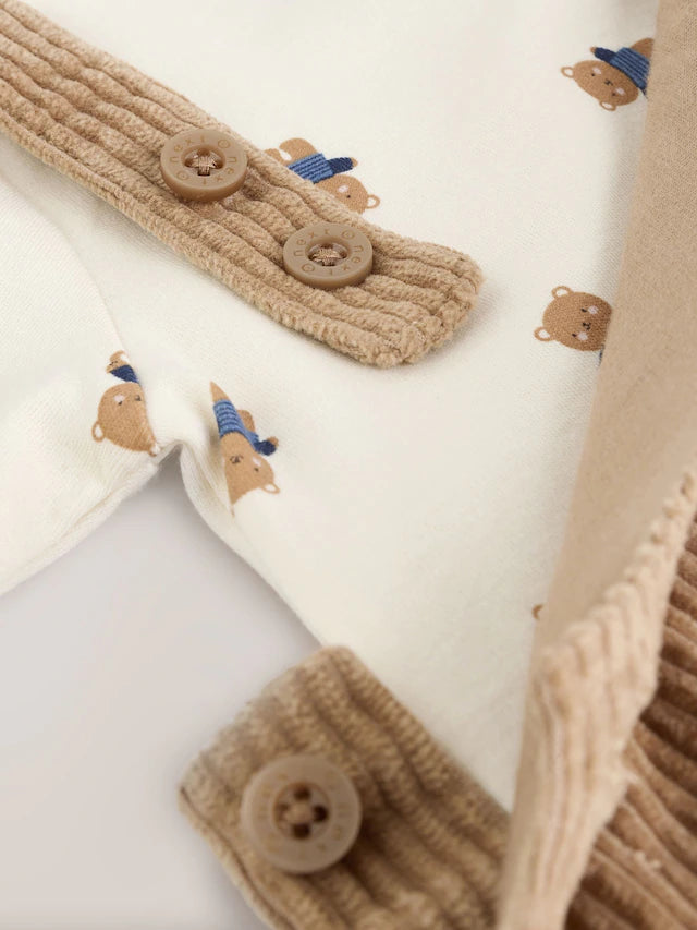 |BabyBoy| Conjunto De Macacão e Macacão De Veludo Cotelê Para Bebê Urso Marrom Bege (0 meses a 2 anos)