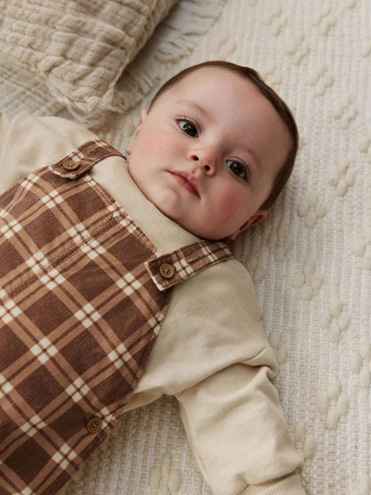 |BabyBoy| Conjunto De Macacão e Macacão Xadrez Marrom Para Bebê (0 meses a 2 anos)