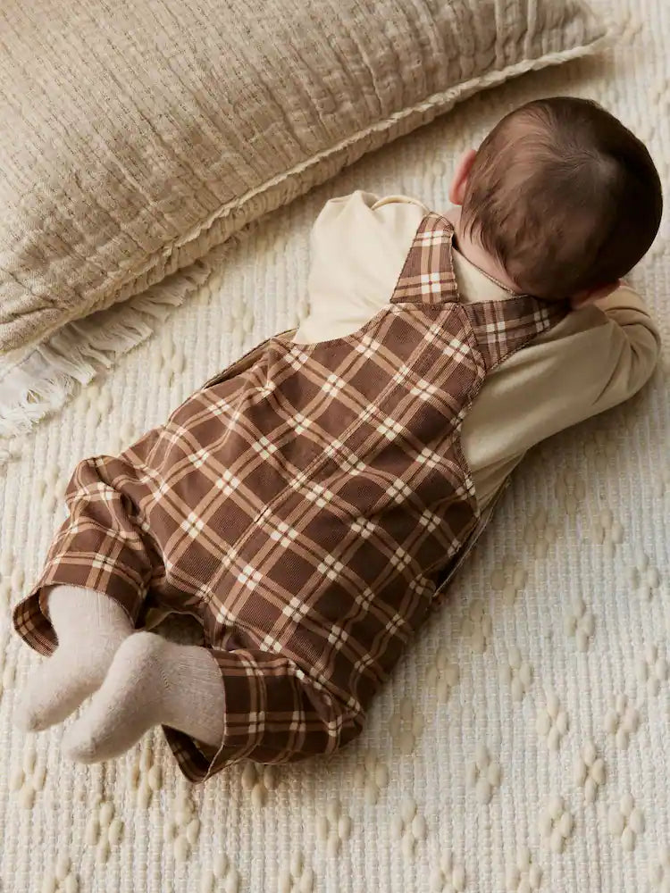 |BabyBoy| Conjunto De Macacão e Macacão Xadrez Marrom Para Bebê (0 meses a 2 anos)