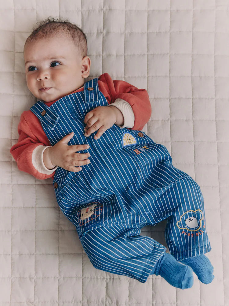 |BabyBoy| Conjunto De Macacão e Macacão Jeans Listrado Brilhante Para Bebê (0 meses a 2 anos)